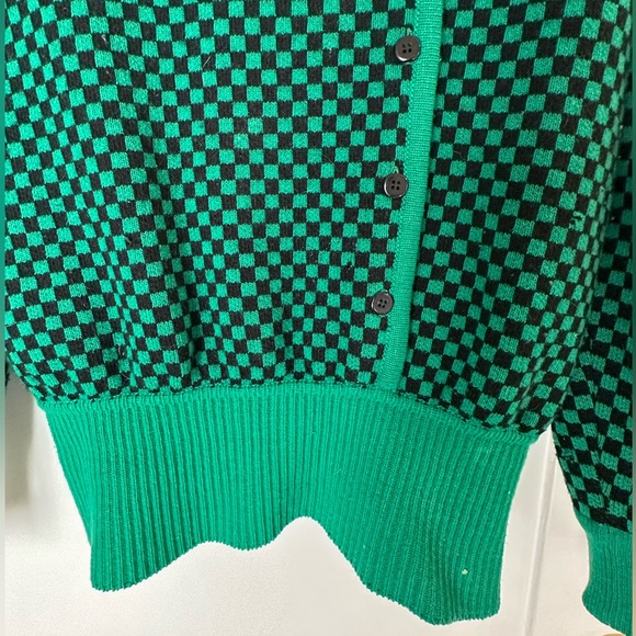RARE VINTAGE Valentino Garavani Studio Green Black Checkered Knit with Buttons - Picture 3 of 6